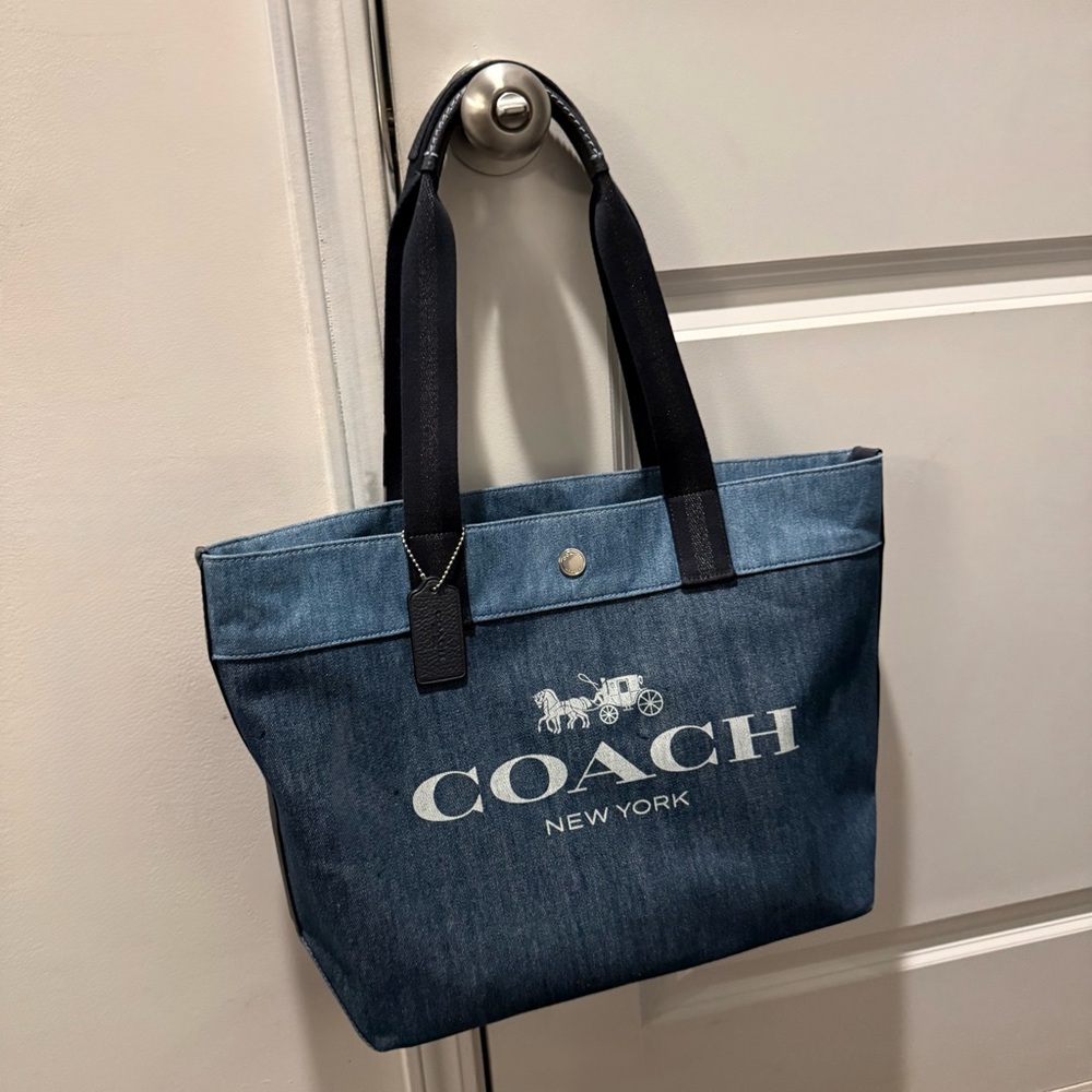 Coach Denim Blue Tote with Black Handles